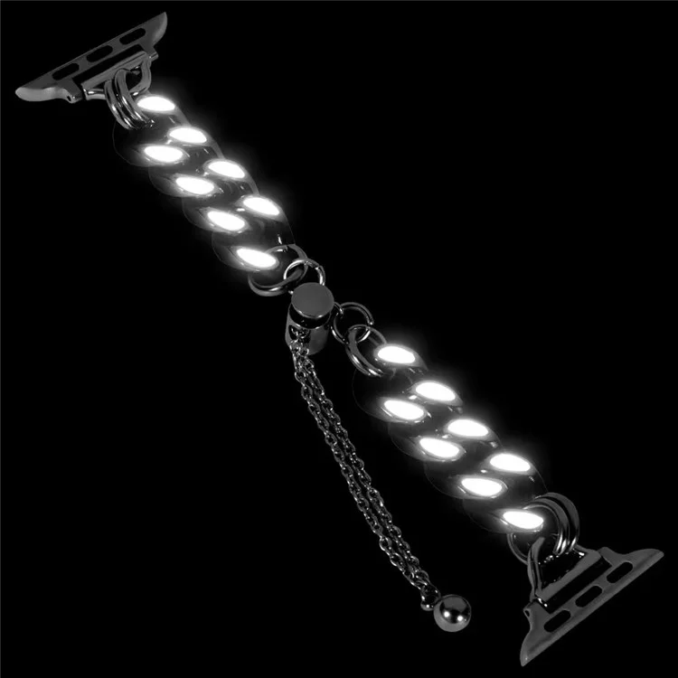 For Apple Watch Series 10 46mm / Ultra 2 Ultra 49mm /  Series 9 8 7 45mm / 6 5 4 SE (2023) SE (2022) SE 44mm / 3 2 1 42mm Chain Style Metal Watch Band Luminous Strap Replacement - Black