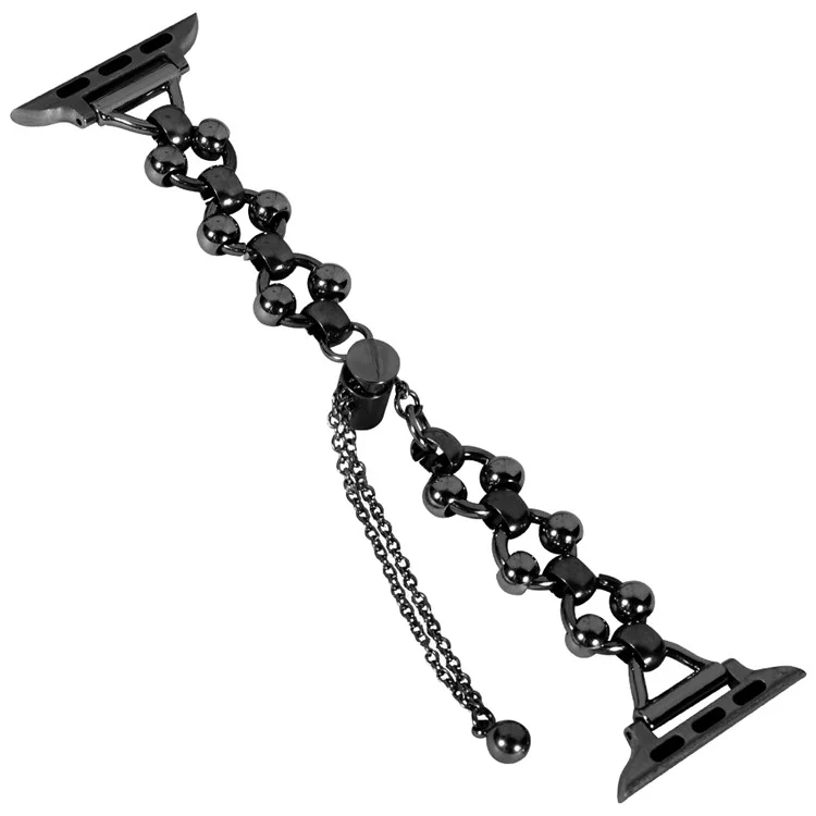 For Apple Watch Series 10 46mm / Ultra 2 Ultra 49mm /  Series 9 8 7 45mm / 6 5 4 SE (2023) SE (2022) SE 44mm / 3 2 1 42mm Metal Beaded Band Chain Style Watch Strap Bracelet - Black