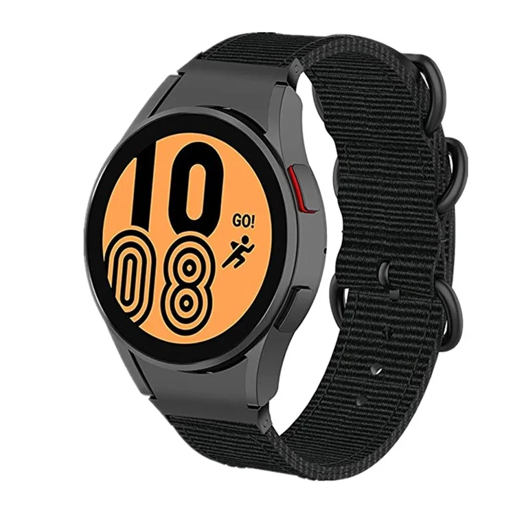 For Samsung Galaxy Watch 5 40mm / 44mm / Watch 5 Pro 45mm / Watch4 40mm / 44mm Nylon Watch Band Three Loops Adjustable Strap Replacement - Black