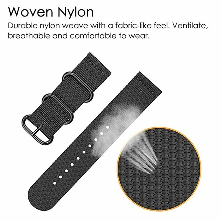 For Samsung Galaxy Watch 5 40mm / 44mm / Watch 5 Pro 45mm / Watch4 40mm / 44mm Nylon Watch Band Three Loops Adjustable Strap Replacement - Black