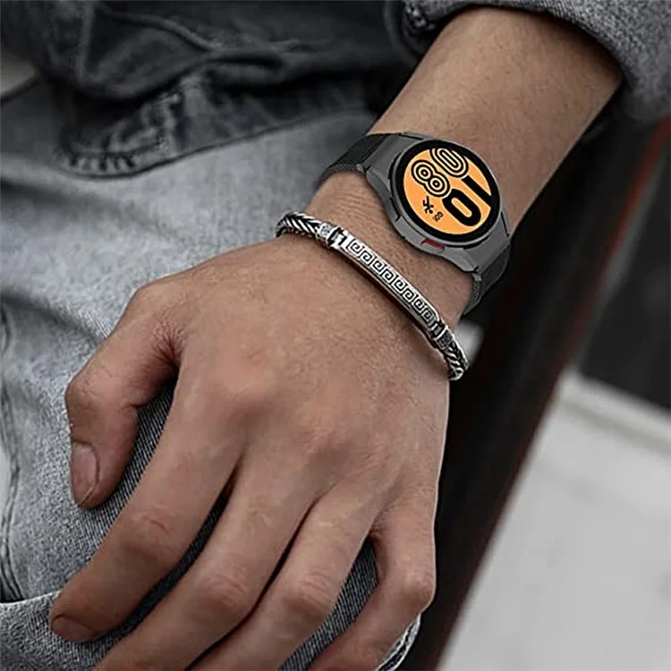 For Samsung Galaxy Watch 5 40mm / 44mm / Watch 5 Pro 45mm / Watch4 40mm / 44mm Nylon Watch Band Three Loops Adjustable Strap Replacement - Black