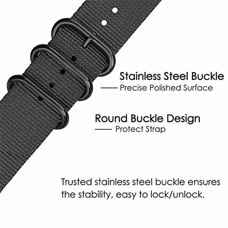 For Samsung Galaxy Watch 5 40mm / 44mm / Watch 5 Pro 45mm / Watch4 40mm / 44mm Nylon Watch Band Three Loops Adjustable Strap Replacement - Black
