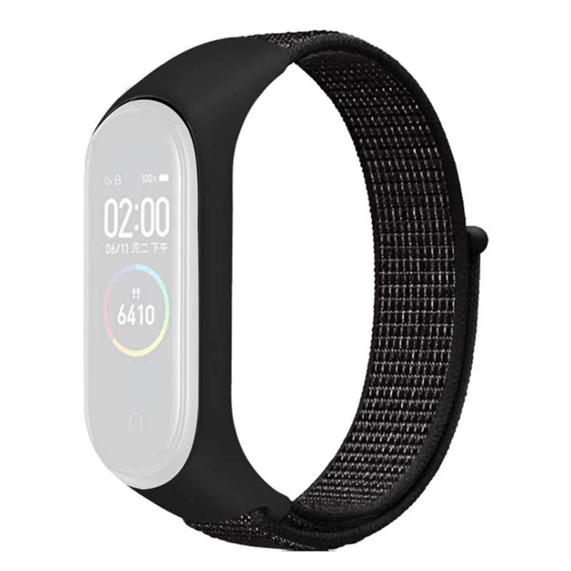 For Xiaomi Mi Band 3 / 4 / 5 / 6 / 7 Nylon Watch Band Adjustable Sport Loop Strap Wristband Replacement - Reflective Black