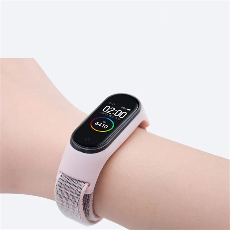 For Xiaomi Mi Band 3 / 4 / 5 / 6 / 7 Nylon Watch Band Adjustable Sport Loop Strap Wristband Replacement - Reflective Black