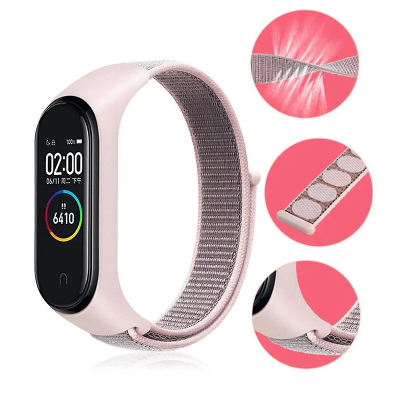 For Xiaomi Mi Band 3 / 4 / 5 / 6 / 7 Nylon Watch Band Adjustable Sport Loop Strap Wristband Replacement - Reflective Black