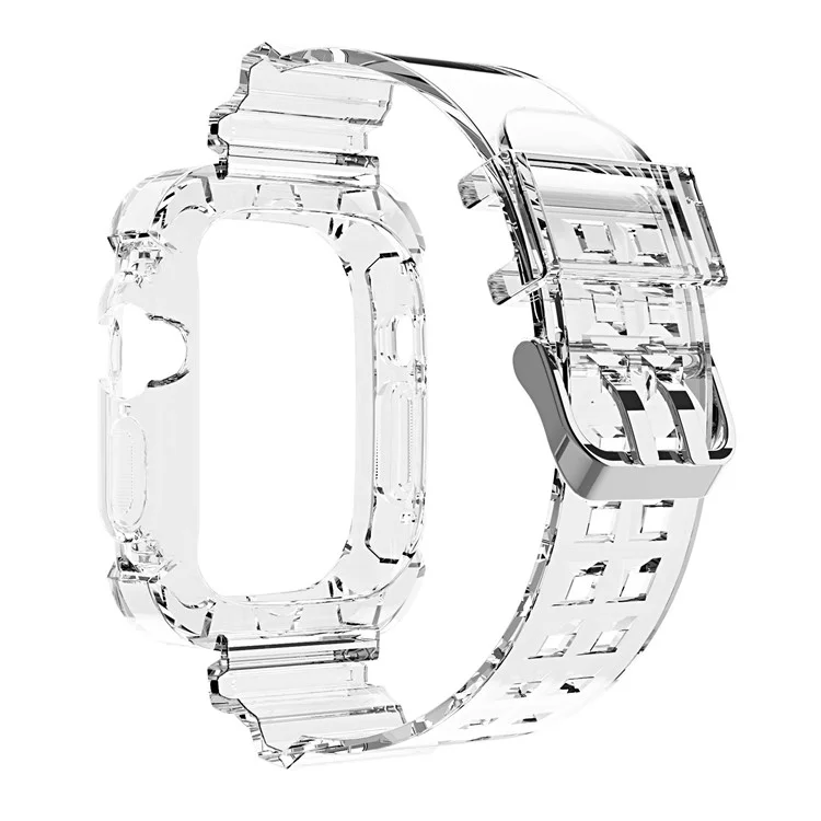 Para Apple Watch Ultra 49mm Dos Filas de Agujeros Banda de Reloj Inteligente de TPU de Repuesto Pulsera Integrada con la Caja del Reloj - Transparente