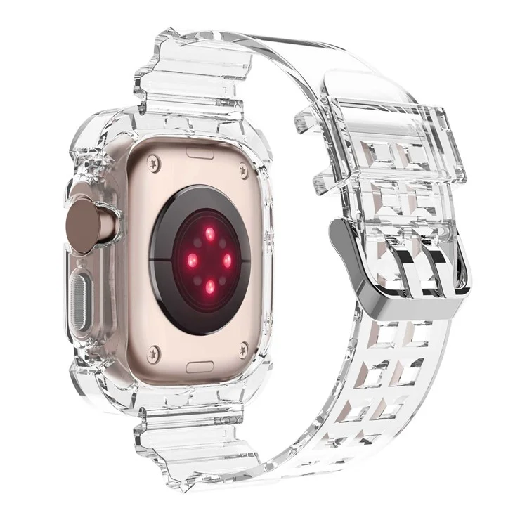 Para Apple Watch Ultra 49mm Dos Filas de Agujeros Banda de Reloj Inteligente de TPU de Repuesto Pulsera Integrada con la Caja del Reloj - Transparente