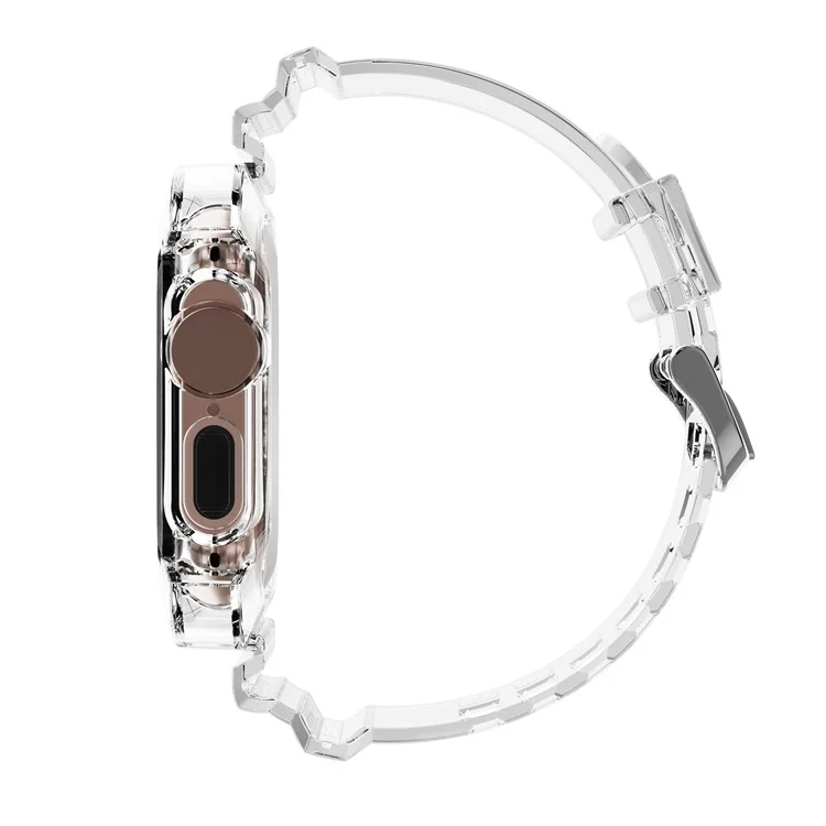 Para Apple Watch Ultra 49mm Dos Filas de Agujeros Banda de Reloj Inteligente de TPU de Repuesto Pulsera Integrada con la Caja del Reloj - Transparente