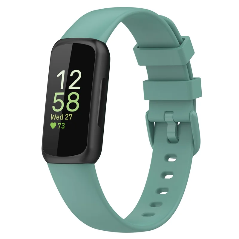 Para Fitbit Inspire 3 Solid Color Silicone Watch Band Adjustable Pin Buckle Wrist Strap Replacement, Tamanho: L - Pine Needle Green