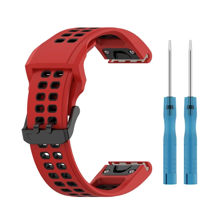 For Garmin Enduro 2 / Tactix 7 Silicone Watch Band 26mm Dual Color Breathable Wrist Strap Bracelet Accessories - Red / Black