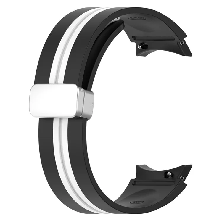 For Samsung Galaxy Watch 5 Pro 45mm Dual Color Silicone Watch Band Wrist Strap Replacement with Silver Magnetic Folding Buckle - Black / White