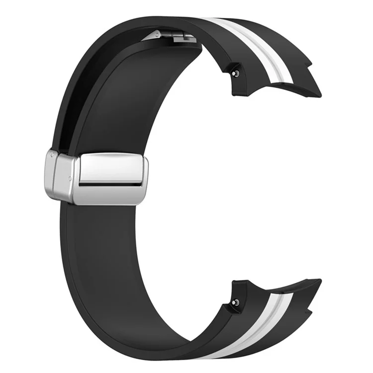 For Samsung Galaxy Watch 5 Pro 45mm Dual Color Silicone Watch Band Wrist Strap Replacement with Silver Magnetic Folding Buckle - Black / White