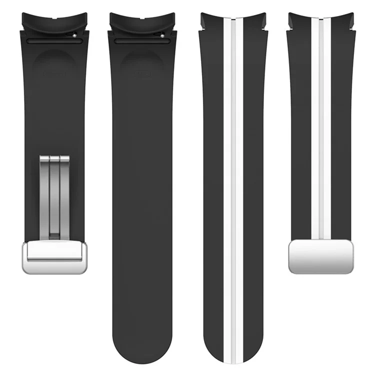 For Samsung Galaxy Watch 5 Pro 45mm Dual Color Silicone Watch Band Wrist Strap Replacement with Silver Magnetic Folding Buckle - Black / White