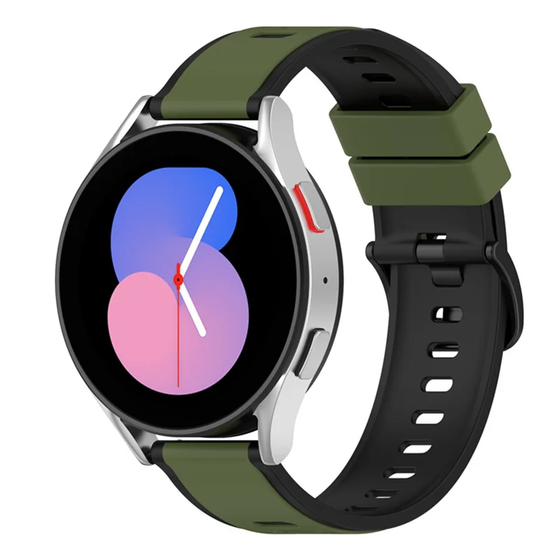 For Samsung Galaxy Watch6 40mm 44mm / Watch6 Classic 43mm 47mm / Watch 5 40mm 44mm / 5 Pro 45mm / Watch4 40mm 44mm Silicone Watch Band Dual-Color Quick Release Strap - Army Green  /  Black