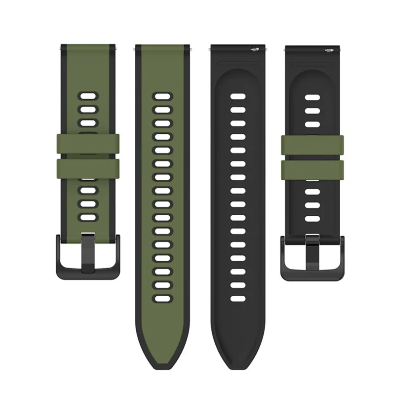 For Samsung Galaxy Watch6 40mm 44mm / Watch6 Classic 43mm 47mm / Watch 5 40mm 44mm / 5 Pro 45mm / Watch4 40mm 44mm Silicone Watch Band Dual-Color Quick Release Strap - Army Green  /  Black