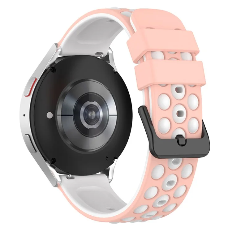 For Samsung, Huawei, Huami, Polar Universal Watch Band Silicone 20mm Watch Strap with Multi Round Holes - Pink / White