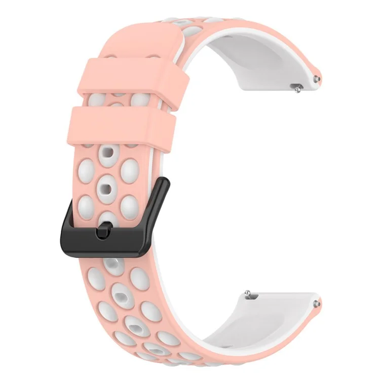 For Samsung, Huawei, Huami, Polar Universal Watch Band Silicone 20mm Watch Strap with Multi Round Holes - Pink / White