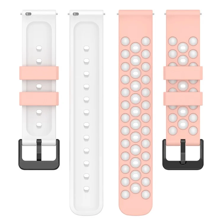 For Samsung, Huawei, Huami, Polar Universal Watch Band Silicone 20mm Watch Strap with Multi Round Holes - Pink / White