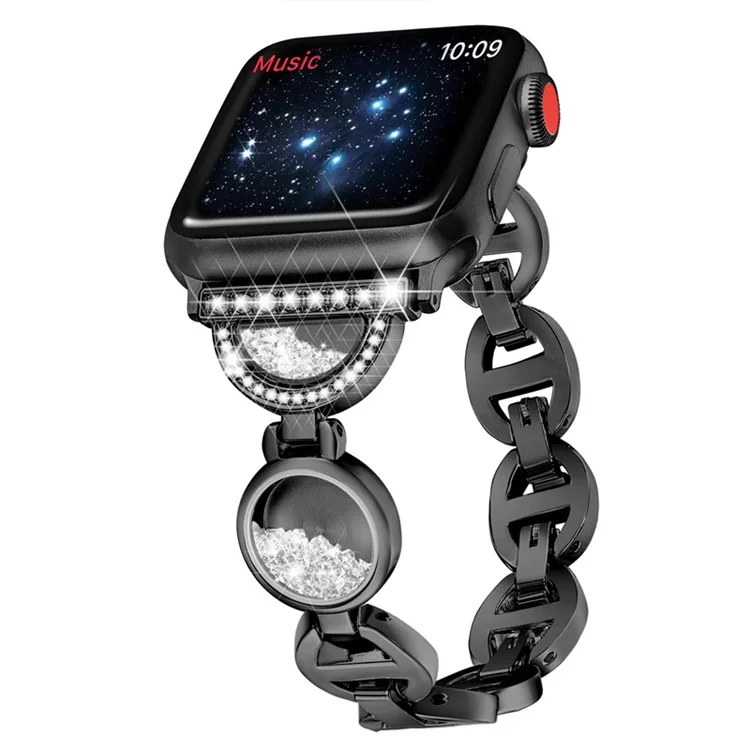 Per Apple Watch Series 10 42mm / 9 8 7 41mm / 6 5 4 SE SE (2022) SE (2023) 40mm / 3 2 1 38mm Cinturino in acciaio inossidabile per orologio con strass e sabbia mobile - Nero