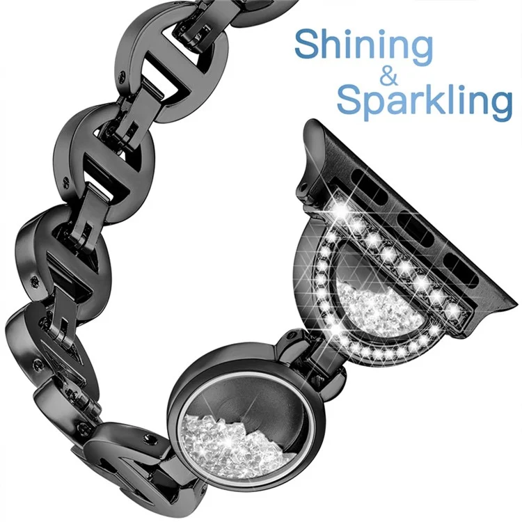 Per Apple Watch Series 10 42mm / 9 8 7 41mm / 6 5 4 SE SE (2022) SE (2023) 40mm / 3 2 1 38mm Cinturino in acciaio inossidabile per orologio con strass e sabbia mobile - Nero