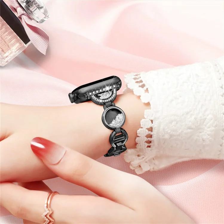 Per Apple Watch Series 10 42mm / 9 8 7 41mm / 6 5 4 SE SE (2022) SE (2023) 40mm / 3 2 1 38mm Cinturino in acciaio inossidabile per orologio con strass e sabbia mobile - Nero