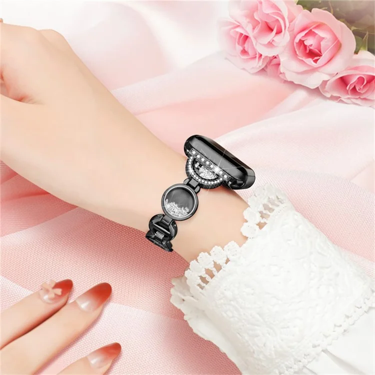 Per Apple Watch Series 10 42mm / 9 8 7 41mm / 6 5 4 SE SE (2022) SE (2023) 40mm / 3 2 1 38mm Cinturino in acciaio inossidabile per orologio con strass e sabbia mobile - Nero