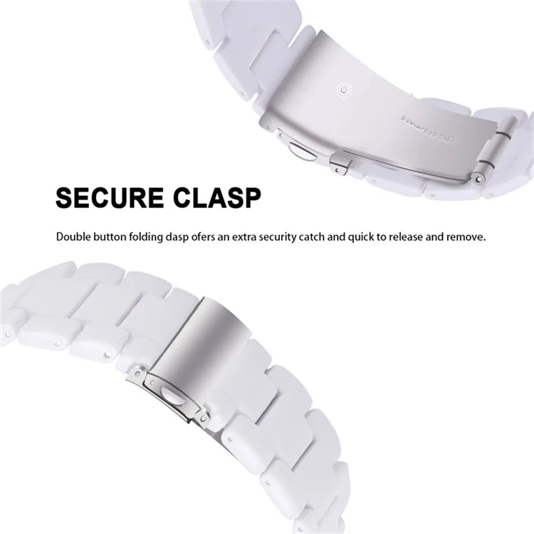 For Apple Watch Series 6 / 5 / 4 / SE / SE (2022) 44mm 3 Beads Resin Watch Band Stainless Steel Folding Clasp Strap with Transparent Watch Case - White