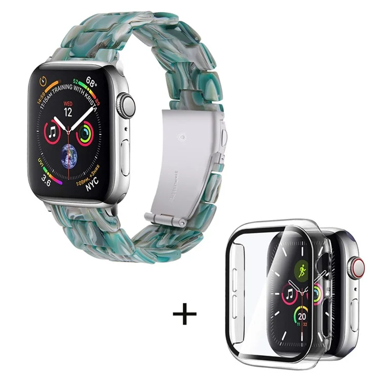 Pour Apple Watch Series 6 / 5 / 4 / SE / SE (2022) 40mm Bracelet de montre 3 perles Remplacement en résine avec étui de montre transparent - Dazzle Green