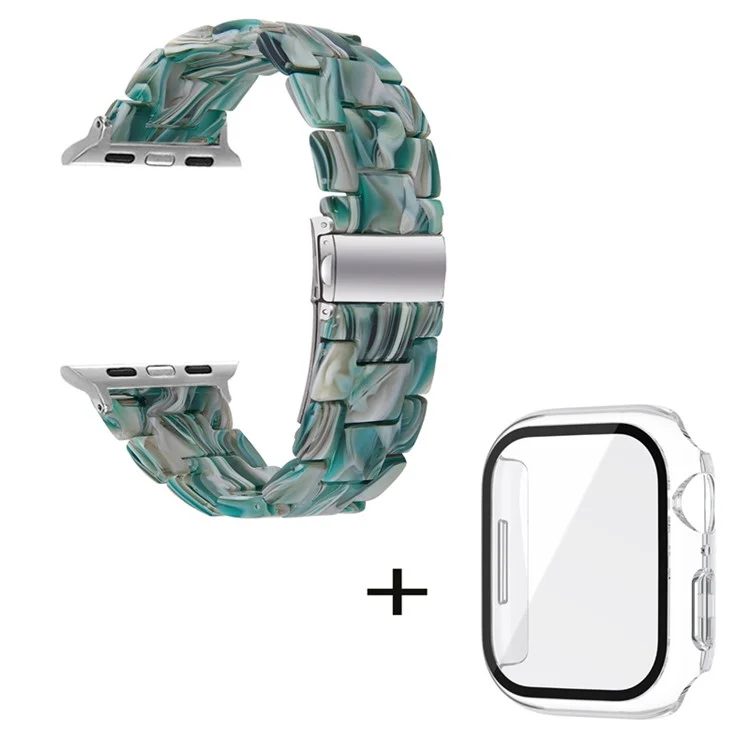 Pour Apple Watch Series 6 / 5 / 4 / SE / SE (2022) 40mm Bracelet de montre 3 perles Remplacement en résine avec étui de montre transparent - Dazzle Green