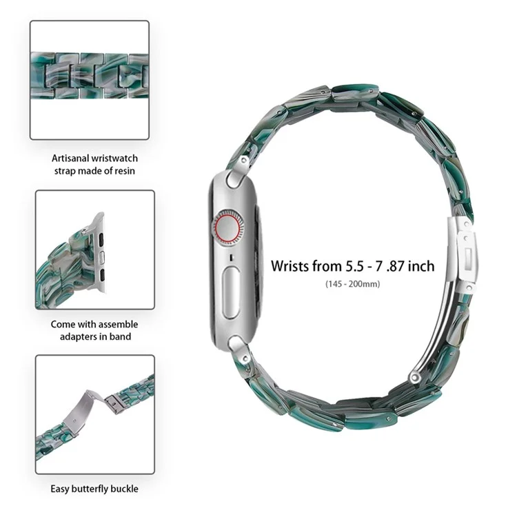 Pour Apple Watch Series 6 / 5 / 4 / SE / SE (2022) 40mm Bracelet de montre 3 perles Remplacement en résine avec étui de montre transparent - Dazzle Green