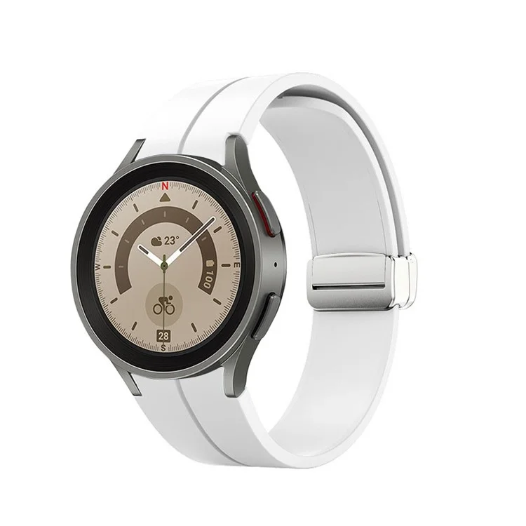 Para Samsung Galaxy Watch7 / Watch FE / Watch6 / Watch 5 / Watch4 40mm 44mm Silicone Watch Strap Pulseira Pulseira com Fivela de Prata - Branco