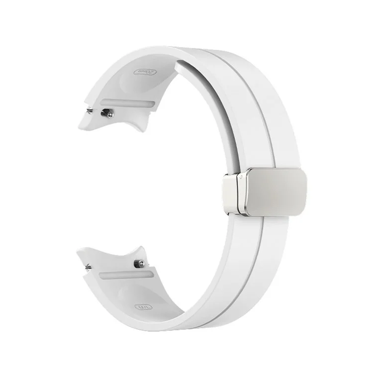 Para Samsung Galaxy Watch7 / Watch FE / Watch6 / Watch 5 / Watch4 40mm 44mm Silicone Watch Strap Pulseira Pulseira com Fivela de Prata - Branco