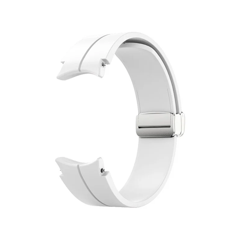 Para Samsung Galaxy Watch7 / Watch FE / Watch6 / Watch 5 / Watch4 40mm 44mm Silicone Watch Strap Pulseira Pulseira com Fivela de Prata - Branco