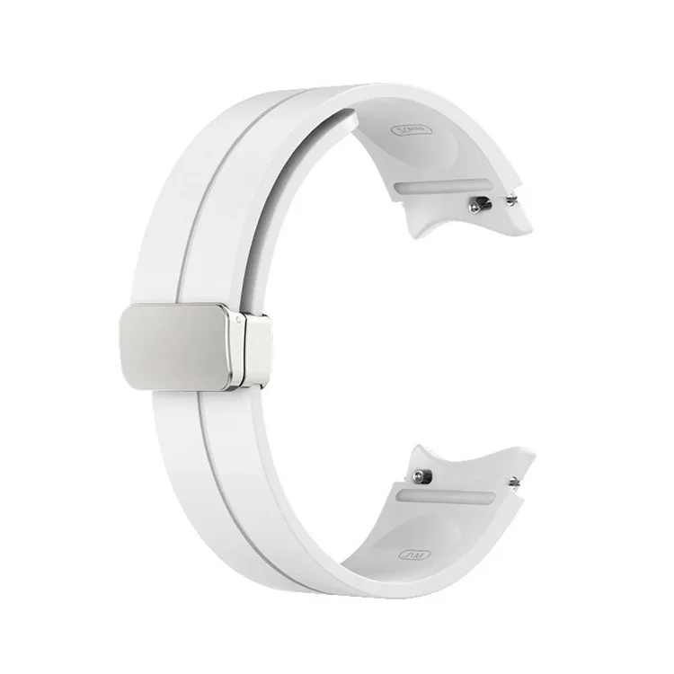 Para Samsung Galaxy Watch7 / Watch FE / Watch6 / Watch 5 / Watch4 40mm 44mm Silicone Watch Strap Pulseira Pulseira com Fivela de Prata - Branco