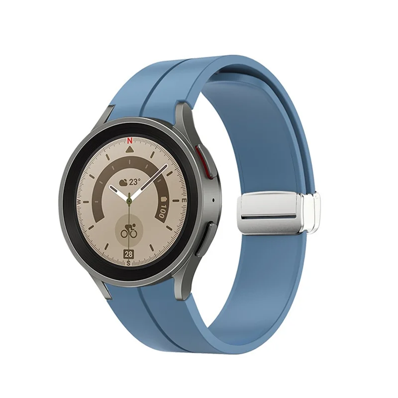 For Samsung Galaxy Watch7 / Watch FE / Watch6 / Watch 5 / Watch4 40mm 44mm Silicone Watch Strap Wrist Band with Silver Buckle - Blue