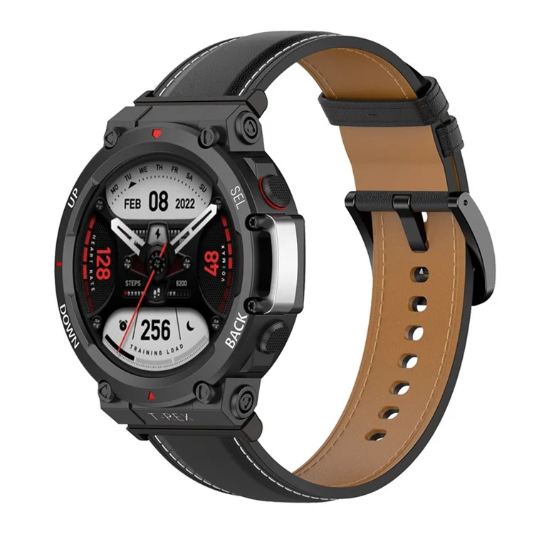 Per Huami Amazfit T-Rex 2 Genuine Leather Replacement Watch Strap Adjustable Wrist Band with Tool - Nero