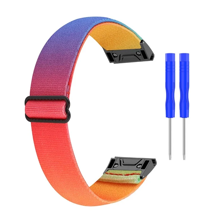 Für Garmin Fenix 7X / Fenix 3 / Descent MK1 Elastic Nylon Uhrenarmband Smartwatch-Band mit Werkzeug - Regenbogen