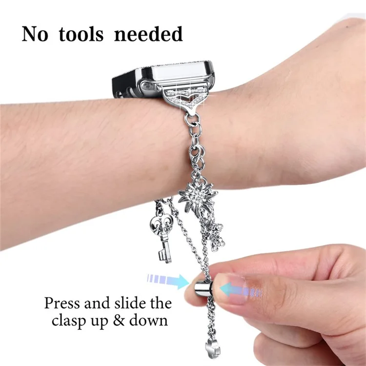 For Apple Watch Series 3 / 2 / 1 42mm Metal Watch Band Bracelet with Hollow PC Frame Rhinestone Decor Pendant Wristband Strap - Silver