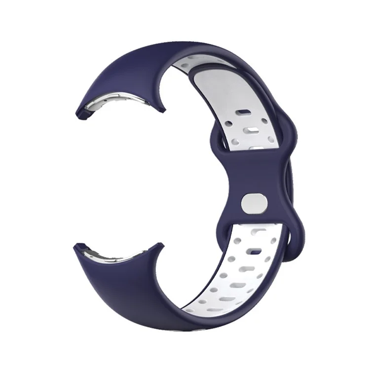 Para Google Pixel Watch Women Watch Band Dual Color Reemplazo de Correa de Muñeca de Silicona Ajustable, Tamaño S - Azul de Medianoche / Blanco