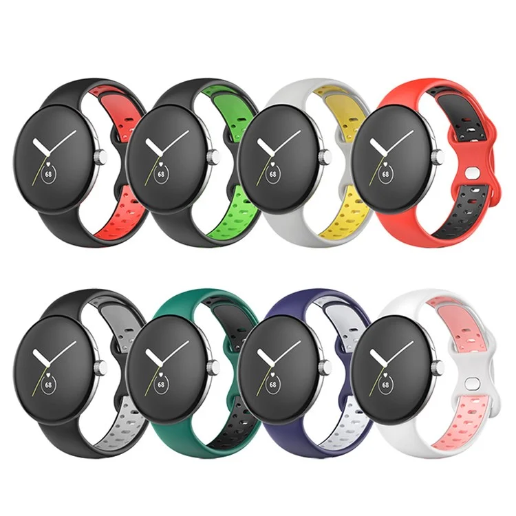 Para Google Pixel Watch Women Watch Band Dual Color Reemplazo de Correa de Muñeca de Silicona Ajustable, Tamaño S - Azul de Medianoche / Blanco