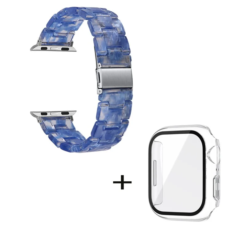 For Apple Watch Series 3 / 2 / 1 42mm Watch Strap Replacement 3 Beads Resin Wrist Band with Transparent Watch Case - Transparent Dark Blue