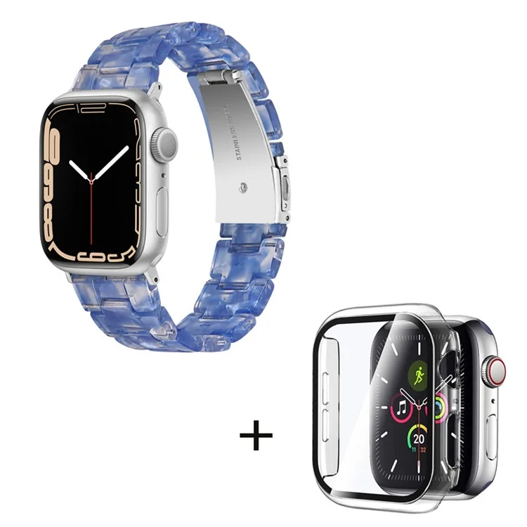 For Apple Watch Series 3 / 2 / 1 42mm Watch Strap Replacement 3 Beads Resin Wrist Band with Transparent Watch Case - Transparent Dark Blue