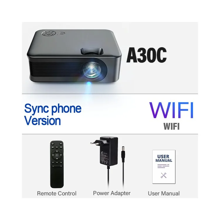 AUN Mini A30 480P Projector Portátil 2.4g / 5G WiFi Cellphone Airplay Miracast Home Theater Led Video Projector - Plugue da ue