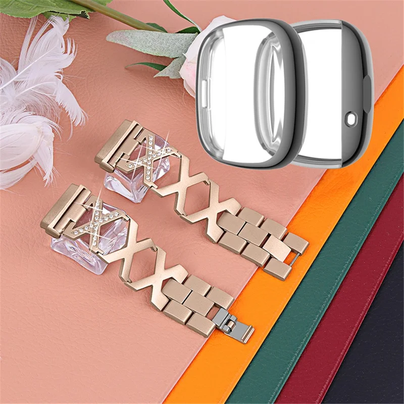 Pour Fitbit Versa 3 / Sense Watch Band Remplacement Décor de Rhinigne - or