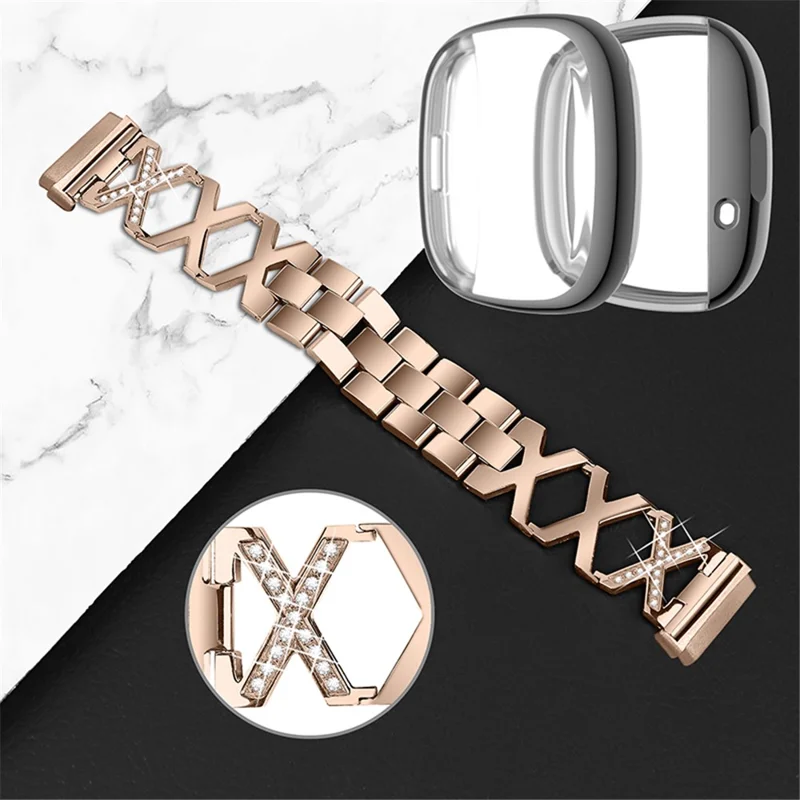 Pour Fitbit Versa 3 / Sense Watch Band Remplacement Décor de Rhinigne - or