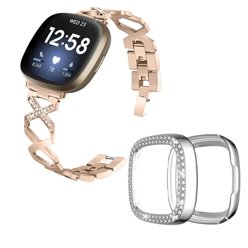 Per Fitbit Versa 3 / Sense Sense Design Elessimente Assape x Bracella in Acciaio in Acciaio in Acciaio - Oro