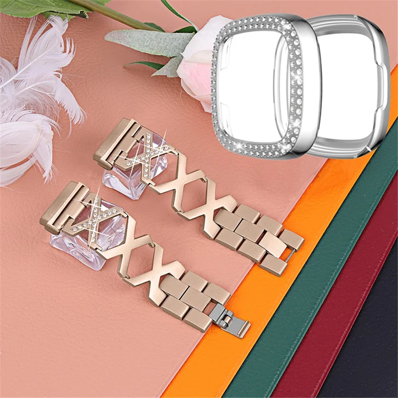 Per Fitbit Versa 3 / Sense Sense Design Elessimente Assape x Bracella in Acciaio in Acciaio in Acciaio - Oro