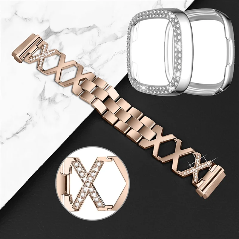 Per Fitbit Versa 3 / Sense Sense Design Elessimente Assape x Bracella in Acciaio in Acciaio in Acciaio - Oro