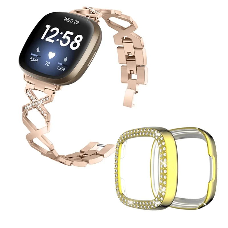Per Fitbit Versa 3 / Sense Design X-shape Design Bracchetto in Acciaio in Acciaio Della Canda di Bracchio Eleggio Che Bracchio Che Orchio Goldo Due Row - Oro