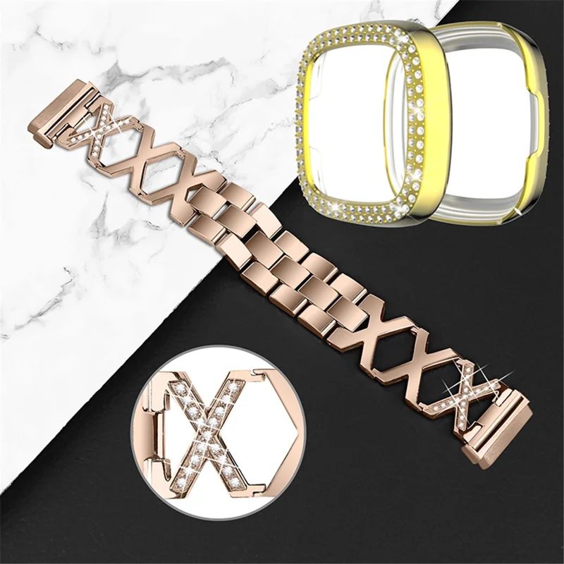 Per Fitbit Versa 3 / Sense Design X-shape Design Bracchetto in Acciaio in Acciaio Della Canda di Bracchio Eleggio Che Bracchio Che Orchio Goldo Due Row - Oro